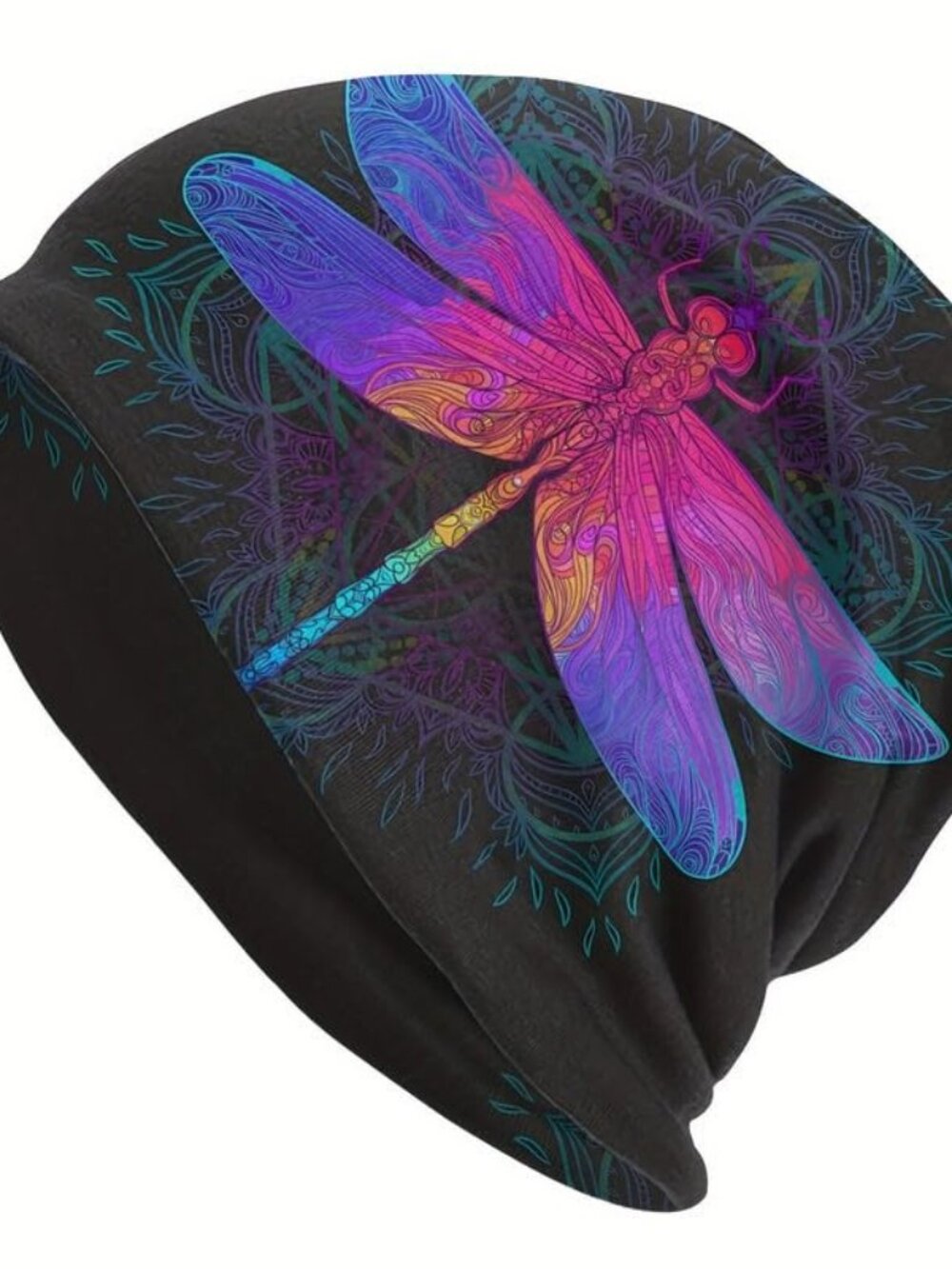 Slouchy Beanie Hat Dragonfly Print Boho Retro Skull Cap for Women and Men
